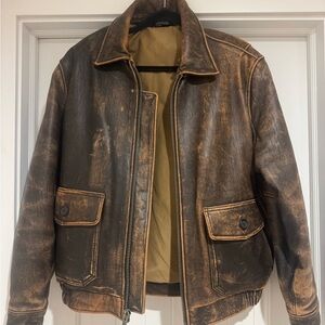 Men's Brown Leather Bomber Jacket